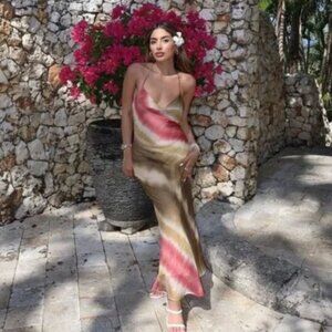 NWT ZARA TIE-DYE MIDI SLIP DRESS MULTICOLORED